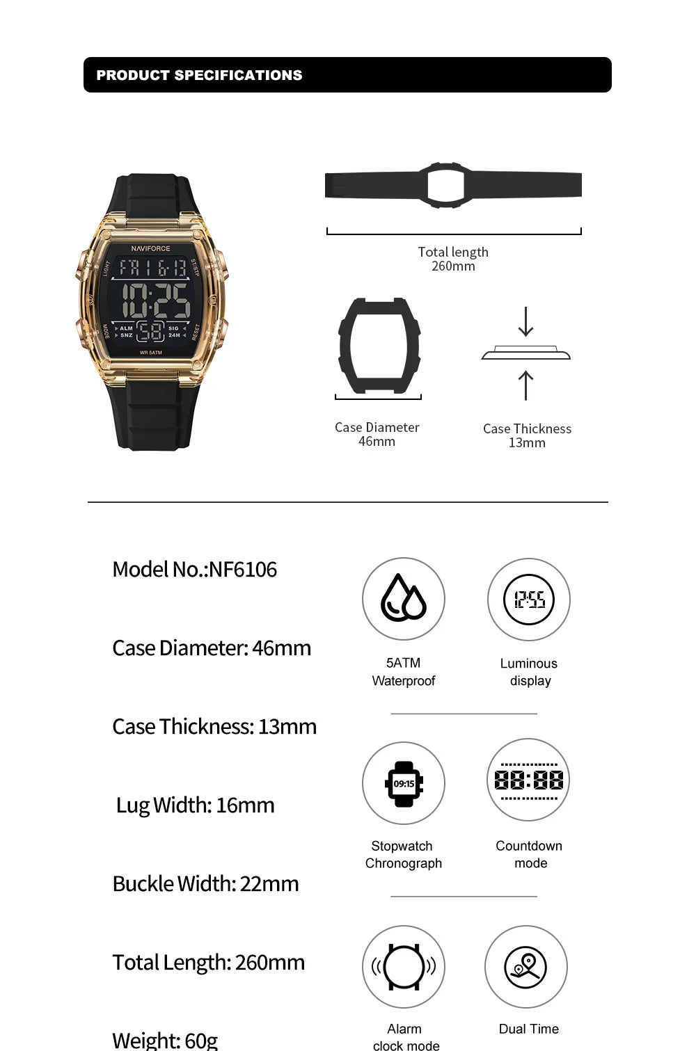 LCD Digital Men Fashion Daily Wear Wristwatch Auto Date Week Display 50M Waterproof