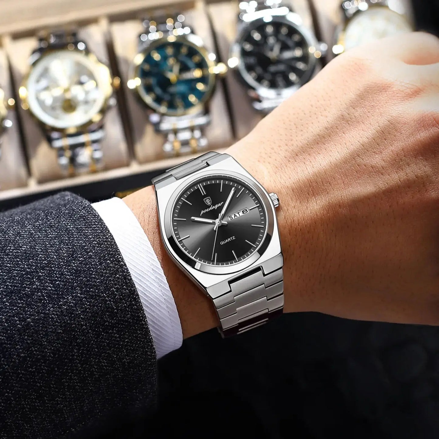 POEDAGAR Luminous, Waterproof Luxury Men's Quartz Wristwatch Day/Date