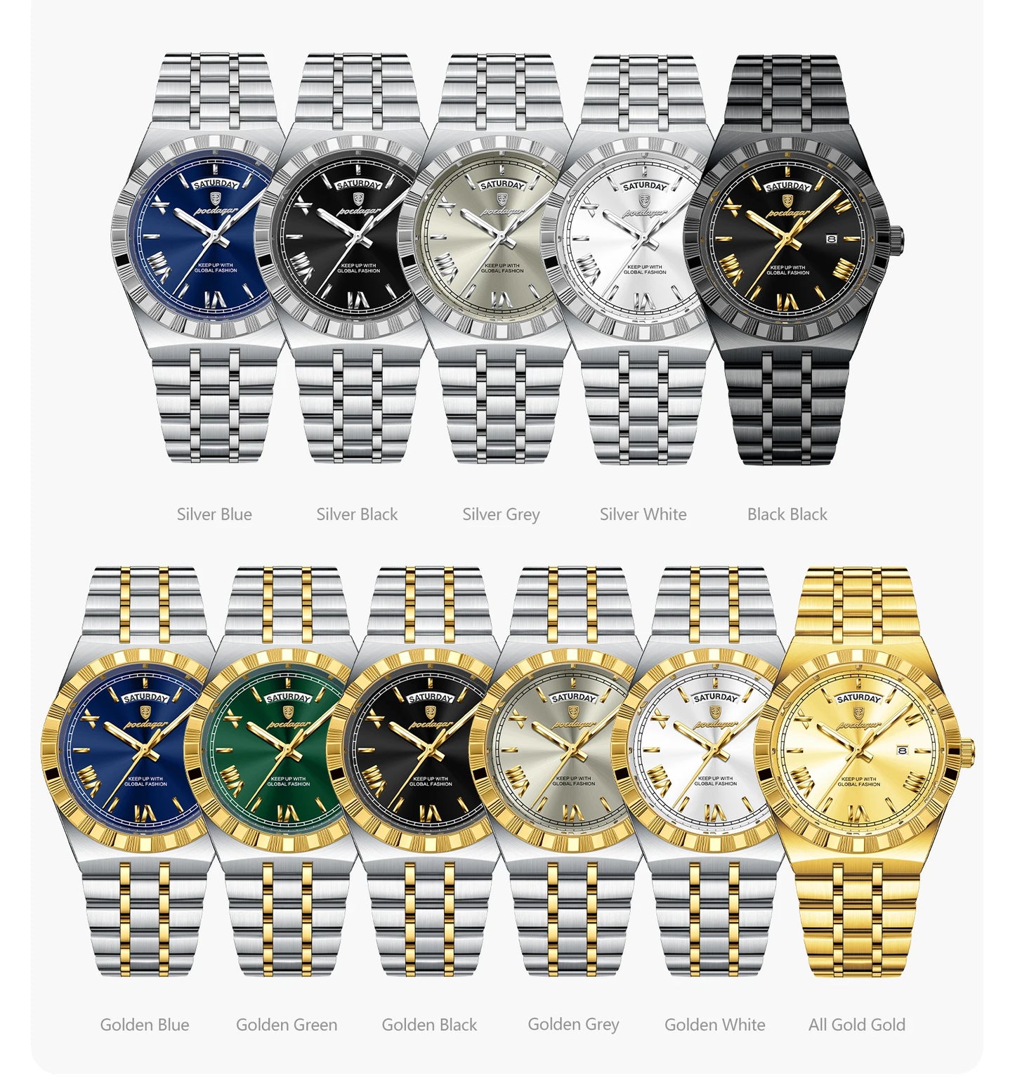 Classic Men's Day-Date Stainless Steel Quartz Watch