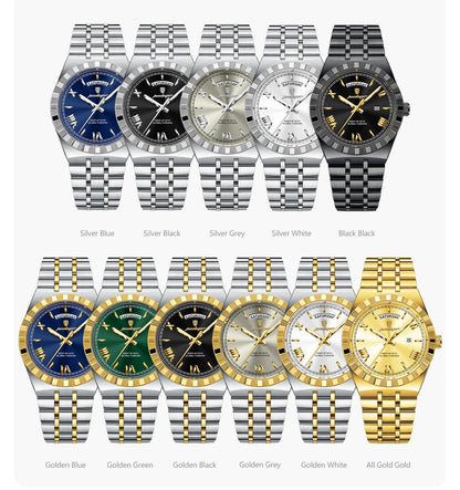 Classic Men's Day-Date Stainless Steel Quartz Watch