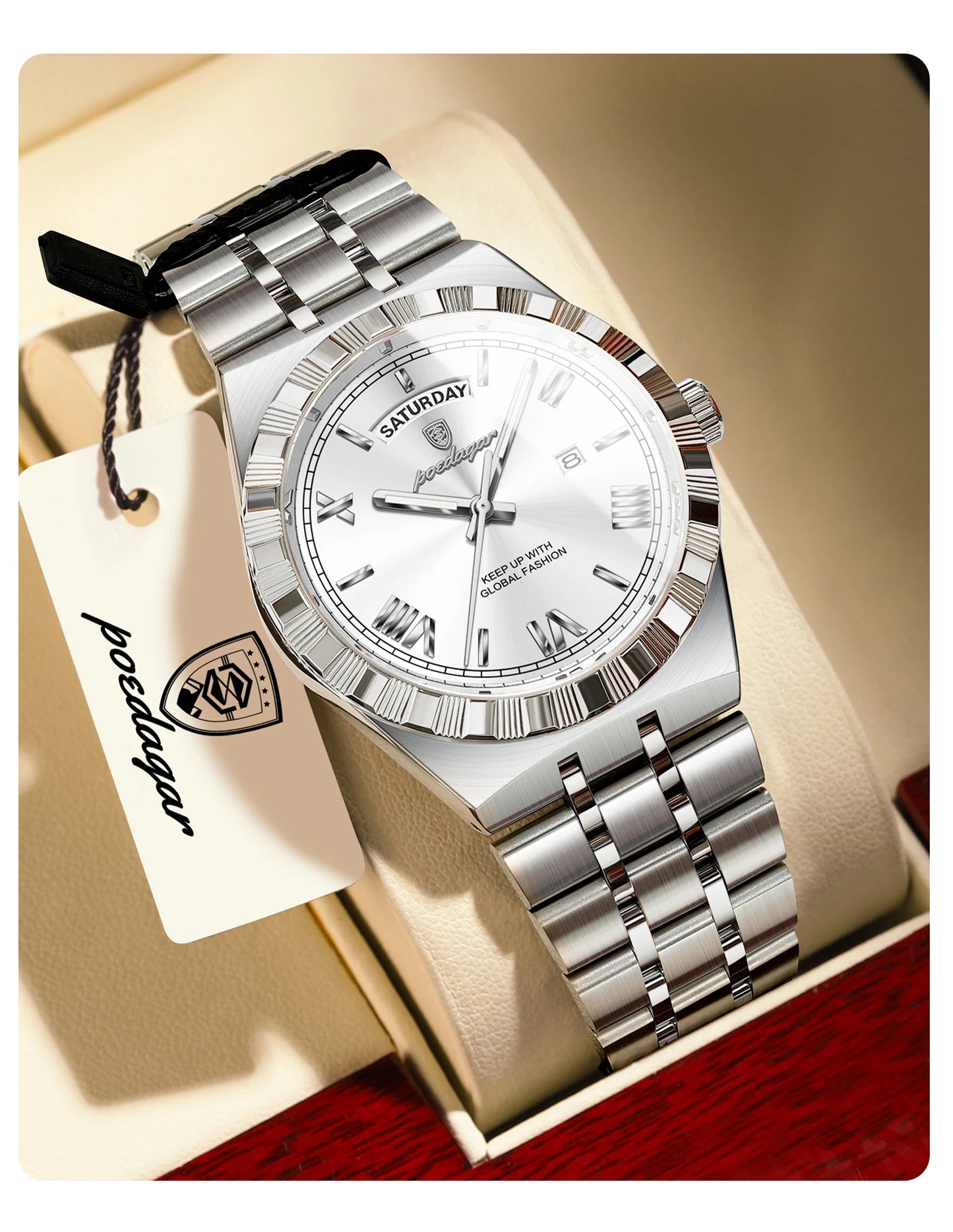 Classic Men's Day-Date Stainless Steel Quartz Watch