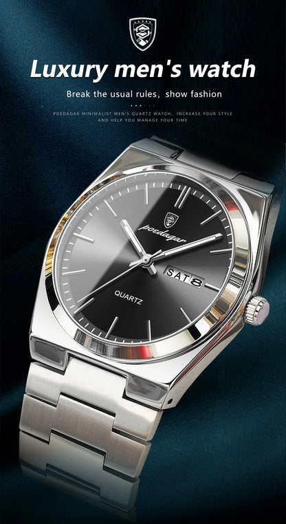 POEDAGAR Luminous, Waterproof Luxury Men's Quartz Wristwatch Day/Date