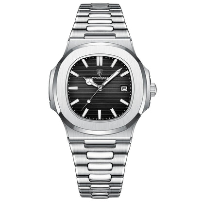 POEDAGAR Luxury Square Quartz Men's Watch - Waterproof Stainless Steel Dress Timepiece