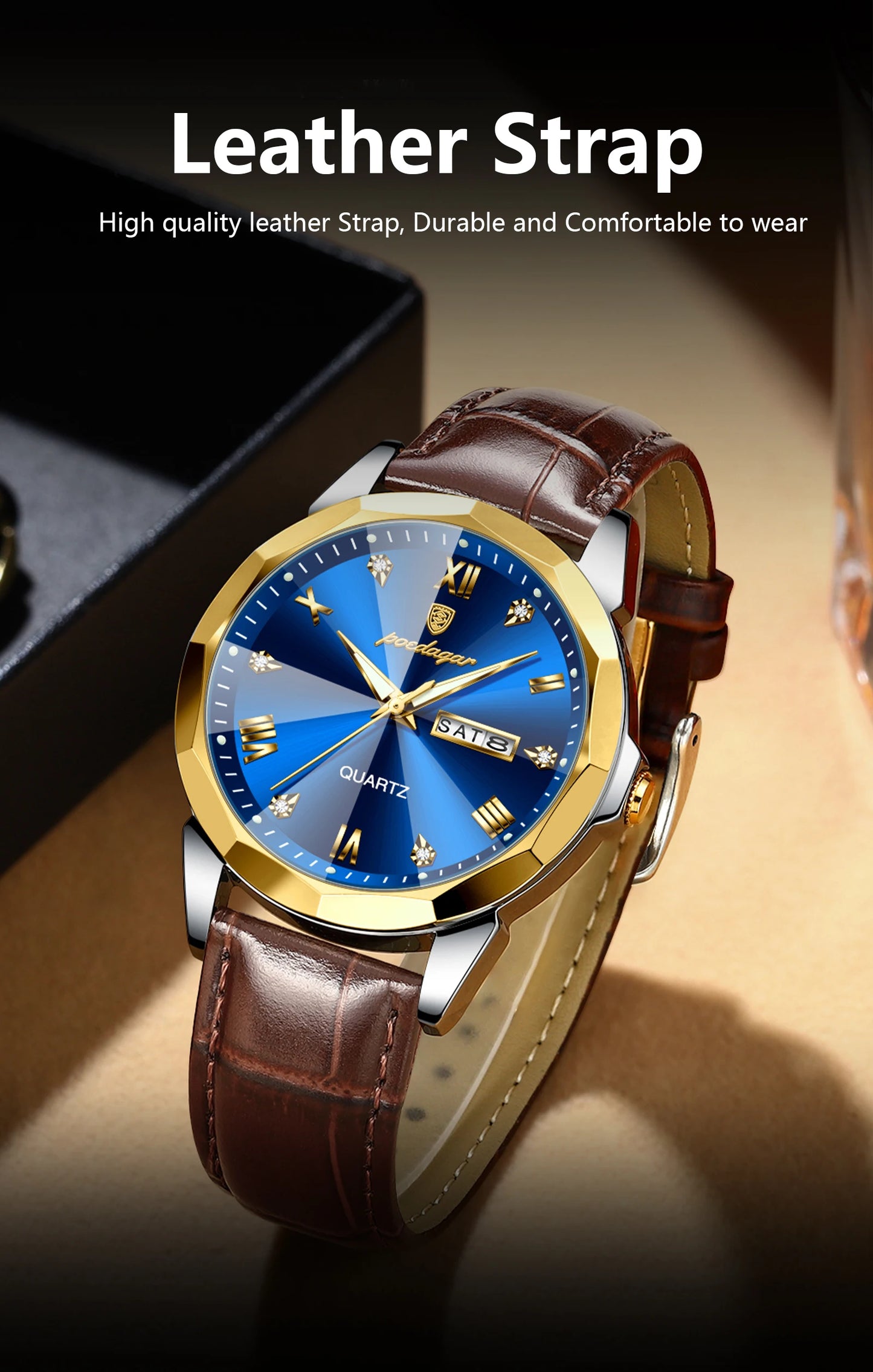 Classic Men’s Leather Quartz Watch – Day & Date