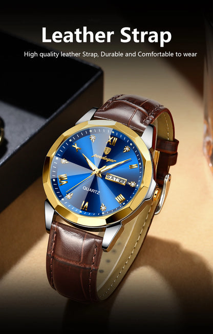 Classic Men’s Leather Quartz Watch – Day & Date