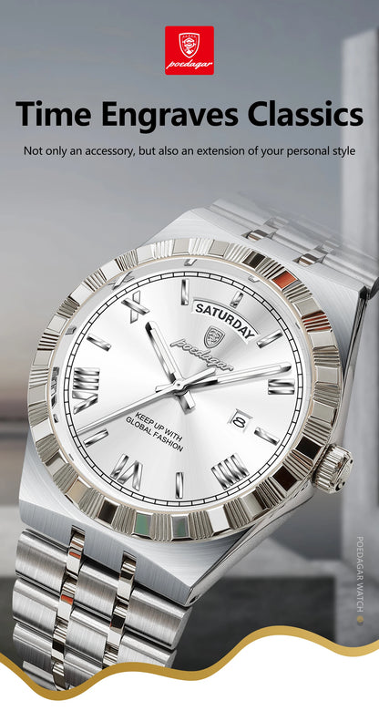 Classic Men's Day-Date Stainless Steel Quartz Watch