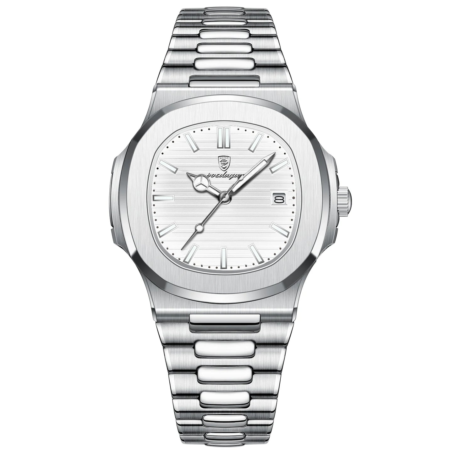 POEDAGAR Luxury Square Quartz Men's Watch - Waterproof Stainless Steel Dress Timepiece