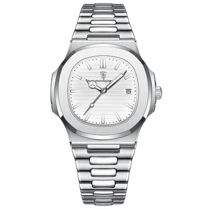 POEDAGAR Luxury Square Quartz Men's Watch - Waterproof Stainless Steel Dress Timepiece