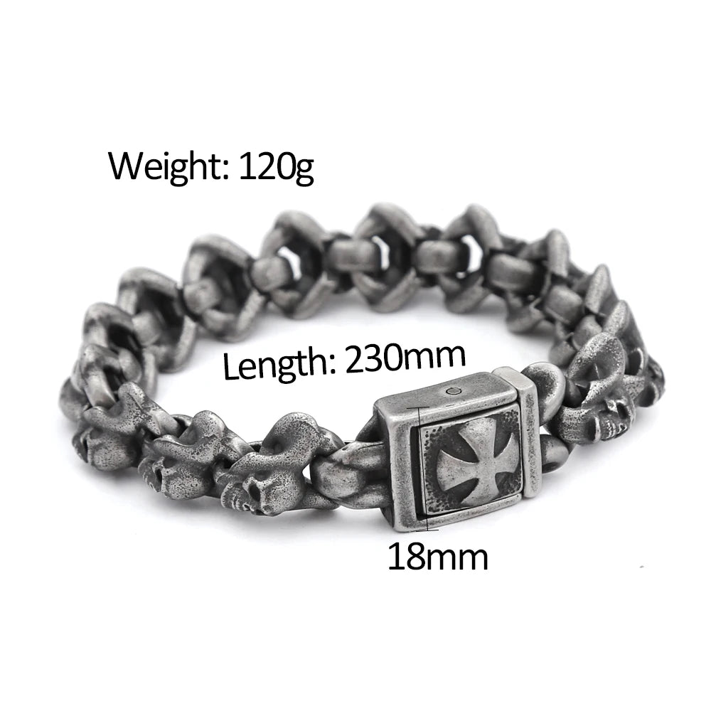 Heavy Cross Skull Bracelet for Men - 316L Stainless Steel