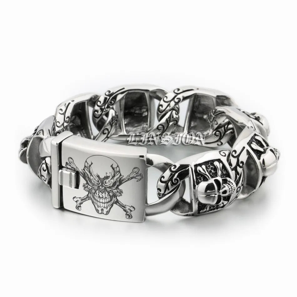 Mens Heavy Pirate Skull Bracelet - 316L Stainless Steel
