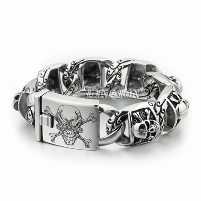 Mens Heavy Pirate Skull Bracelet - 316L Stainless Steel