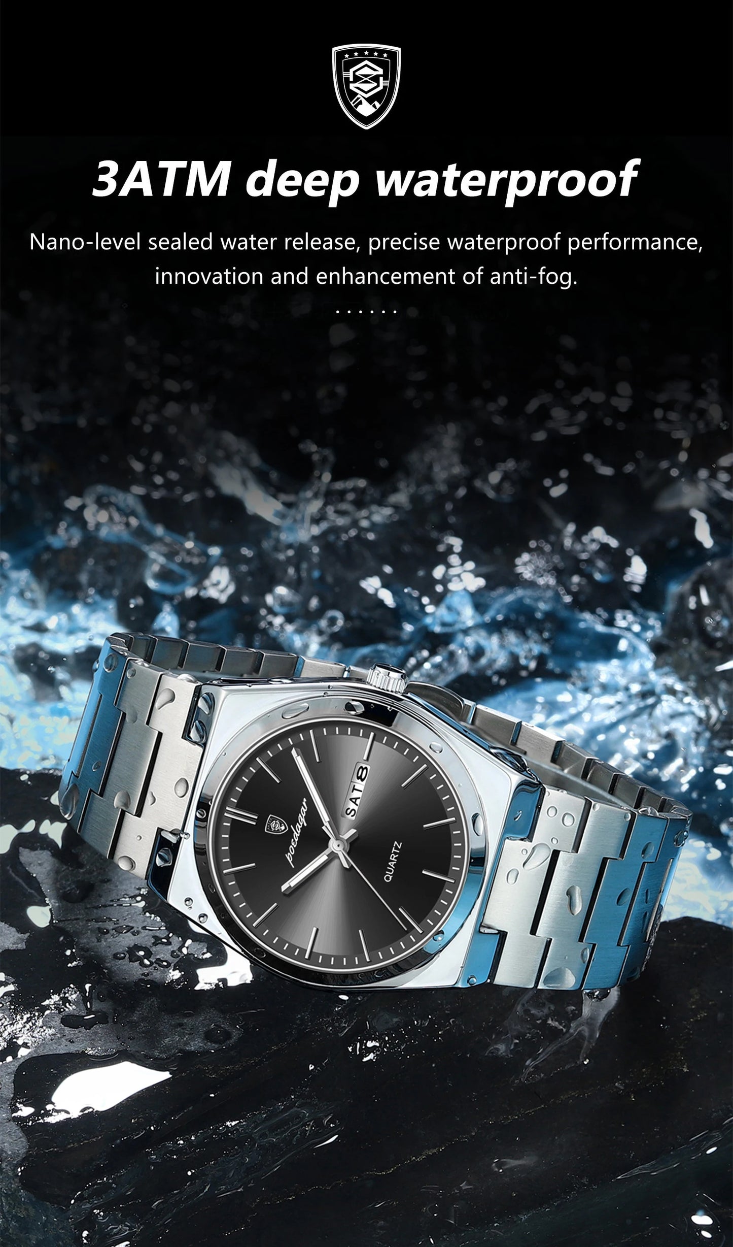 POEDAGAR Luminous, Waterproof Luxury Men's Quartz Wristwatch Day/Date
