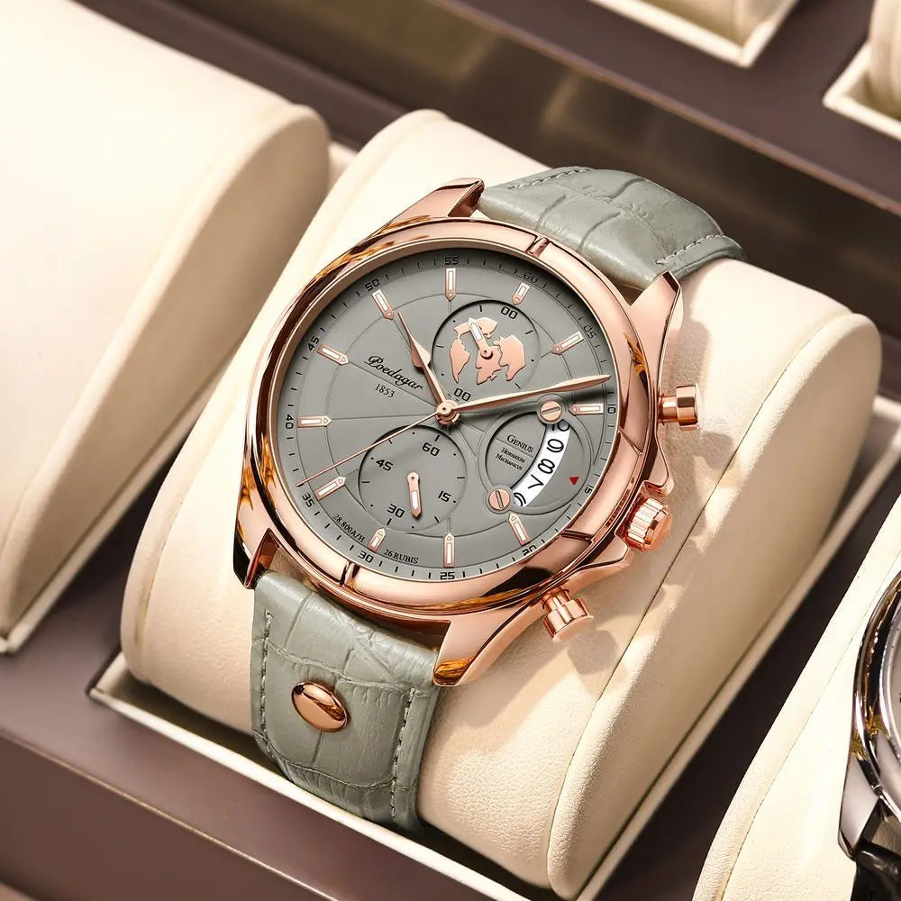 Luxury Men's Business Leather Quartz Watch – Waterproof with Chronograph and Date