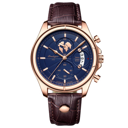 Luxury Men's Business Leather Quartz Watch – Waterproof with Chronograph and Date