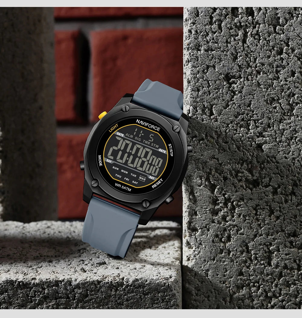 Men's Digital Sports Watch 50M Waterproof HD Electronic Screen with Alarm
