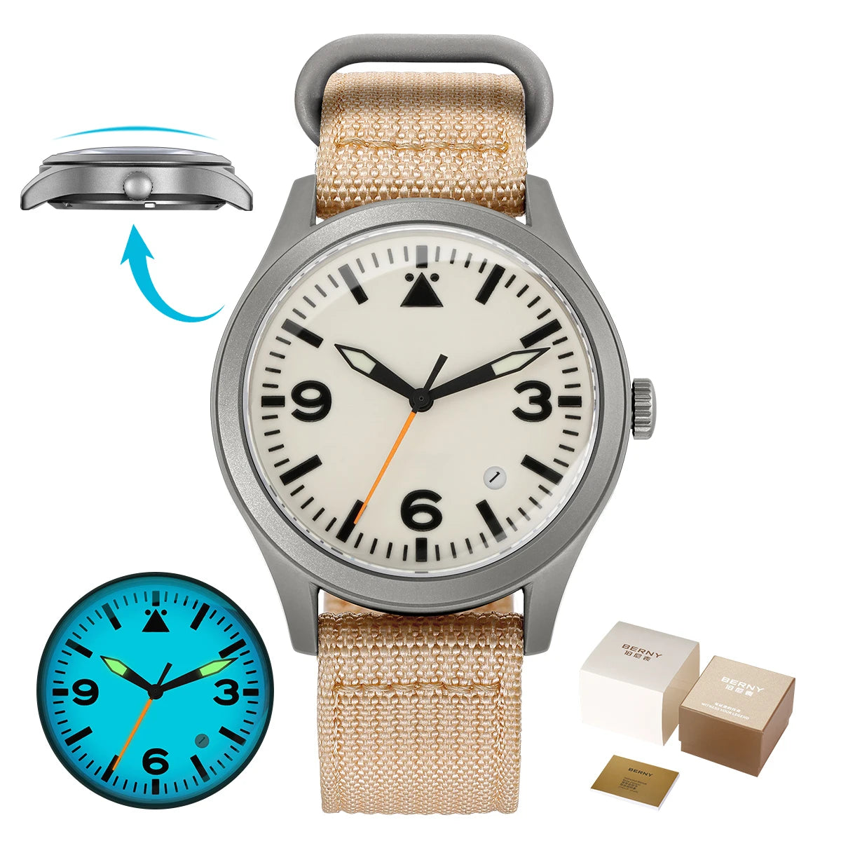 BERNY Titanium Automatic Field Watch – Mechanical Military Wristwatch with Sapphire Crystal