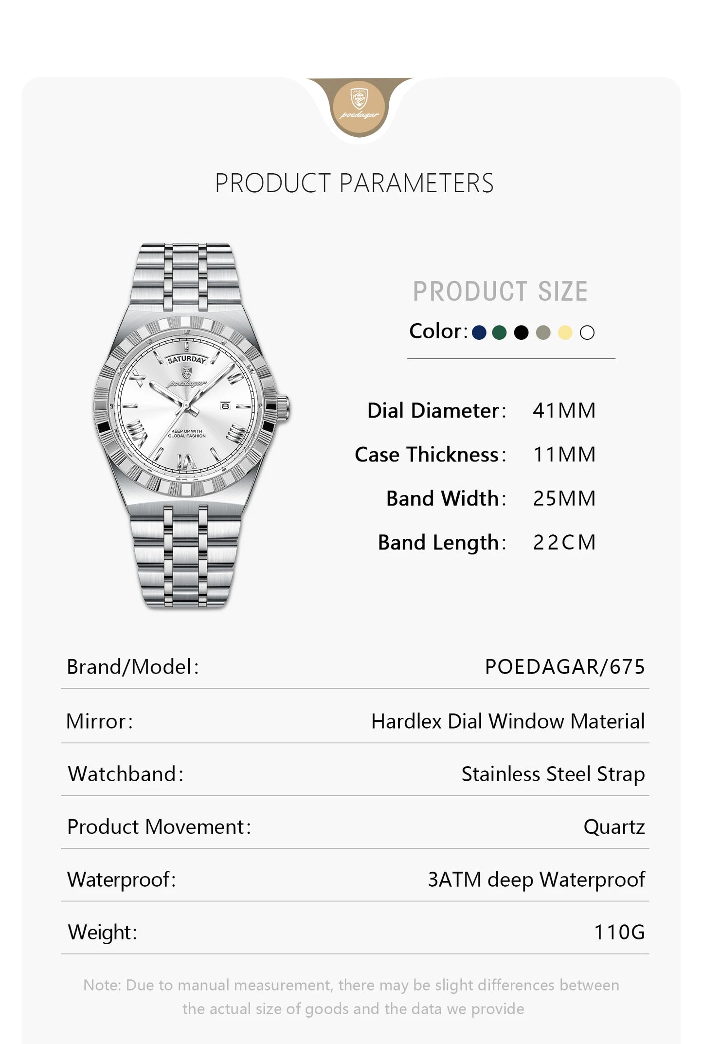 Classic Men's Day-Date Stainless Steel Quartz Watch