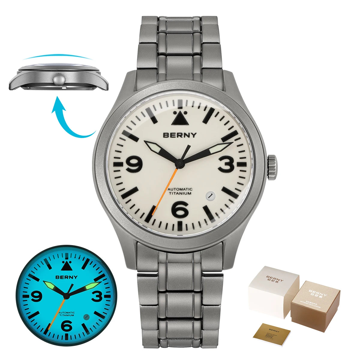 BERNY Titanium Automatic Field Watch – Mechanical Military Wristwatch with Sapphire Crystal