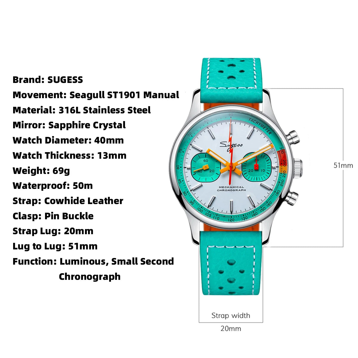Sugess S365 Chronograph Heritage – 40mm Manual-Wind Mechanical Sports Watch