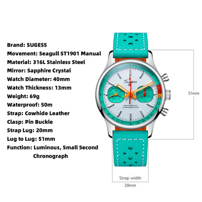 Sugess S365 Chronograph Heritage – 40mm Manual-Wind Mechanical Sports Watch