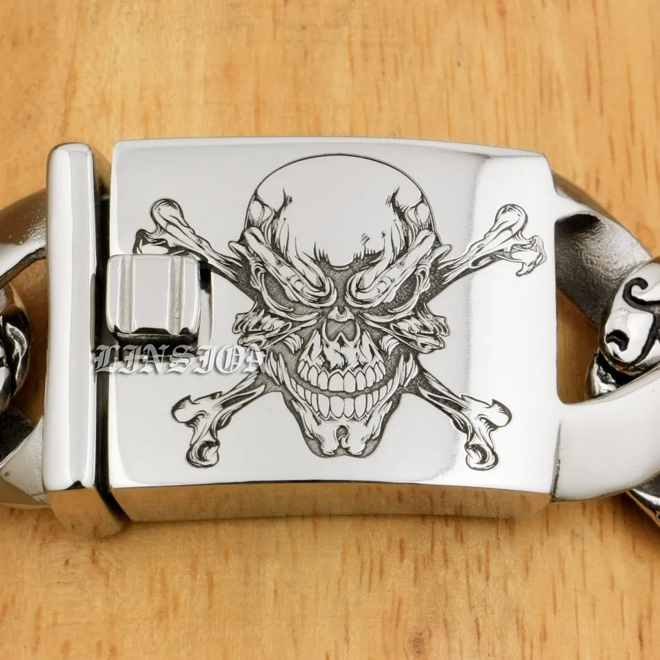 Mens Heavy Pirate Skull Bracelet - 316L Stainless Steel