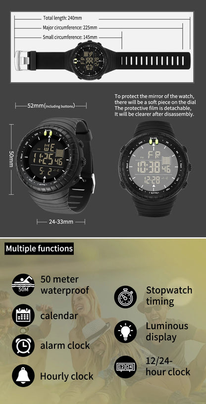 New Sports Electronic Watch LED Alarm Clock Multi functional Night Light & Waterproof