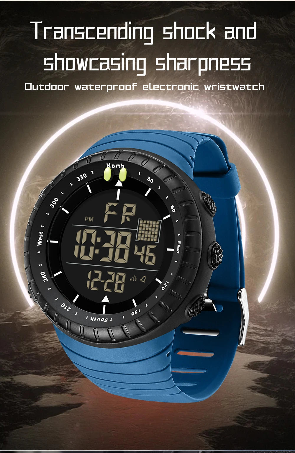 New Sports Electronic Watch LED Alarm Clock Multi functional Night Light & Waterproof