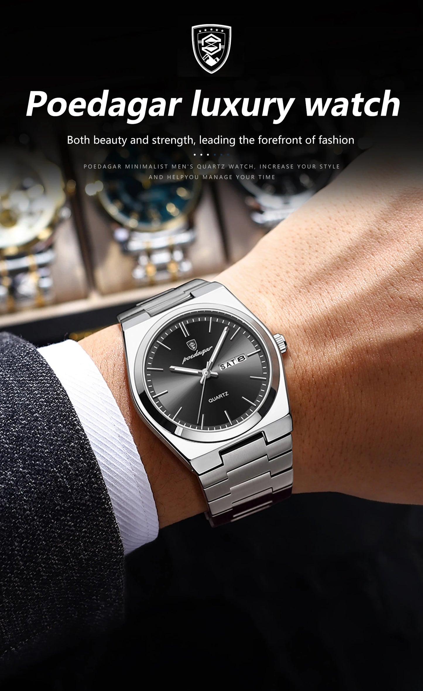 POEDAGAR Luminous, Waterproof Luxury Men's Quartz Wristwatch Day/Date