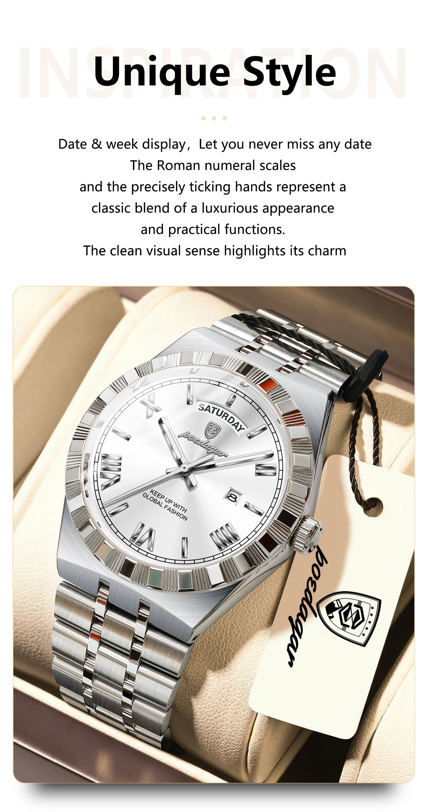 Classic Men's Day-Date Stainless Steel Quartz Watch