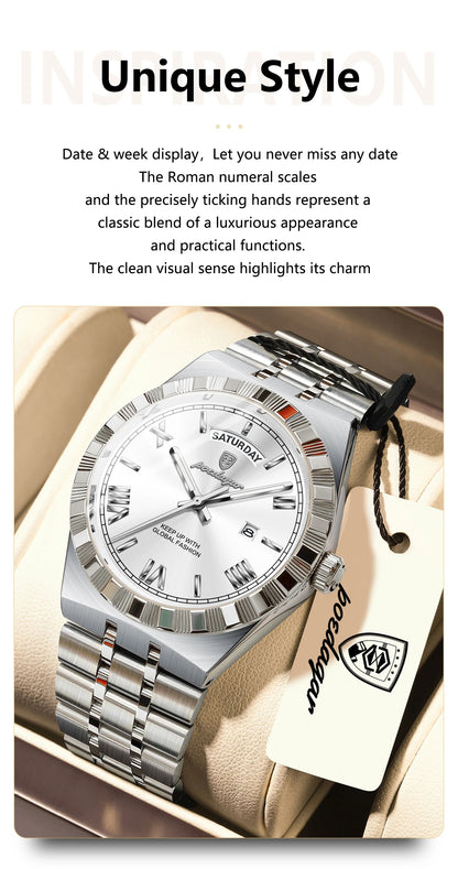 Classic Men's Day-Date Stainless Steel Quartz Watch