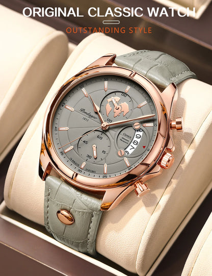 Luxury Men's Business Leather Quartz Watch – Waterproof with Chronograph and Date