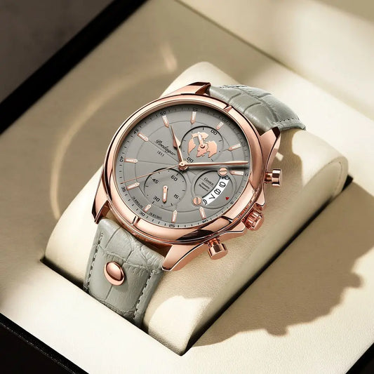 Luxury Men's Business Leather Quartz Watch – Waterproof with Chronograph and Date