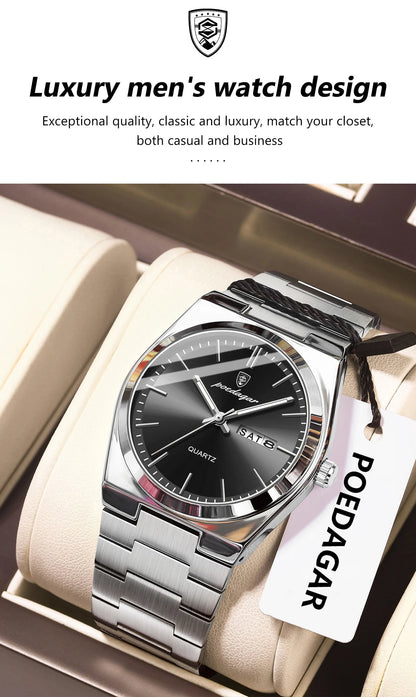 POEDAGAR Luminous, Waterproof Luxury Men's Quartz Wristwatch Day/Date