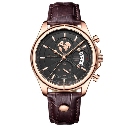 Luxury Men's Business Leather Quartz Watch – Waterproof with Chronograph and Date