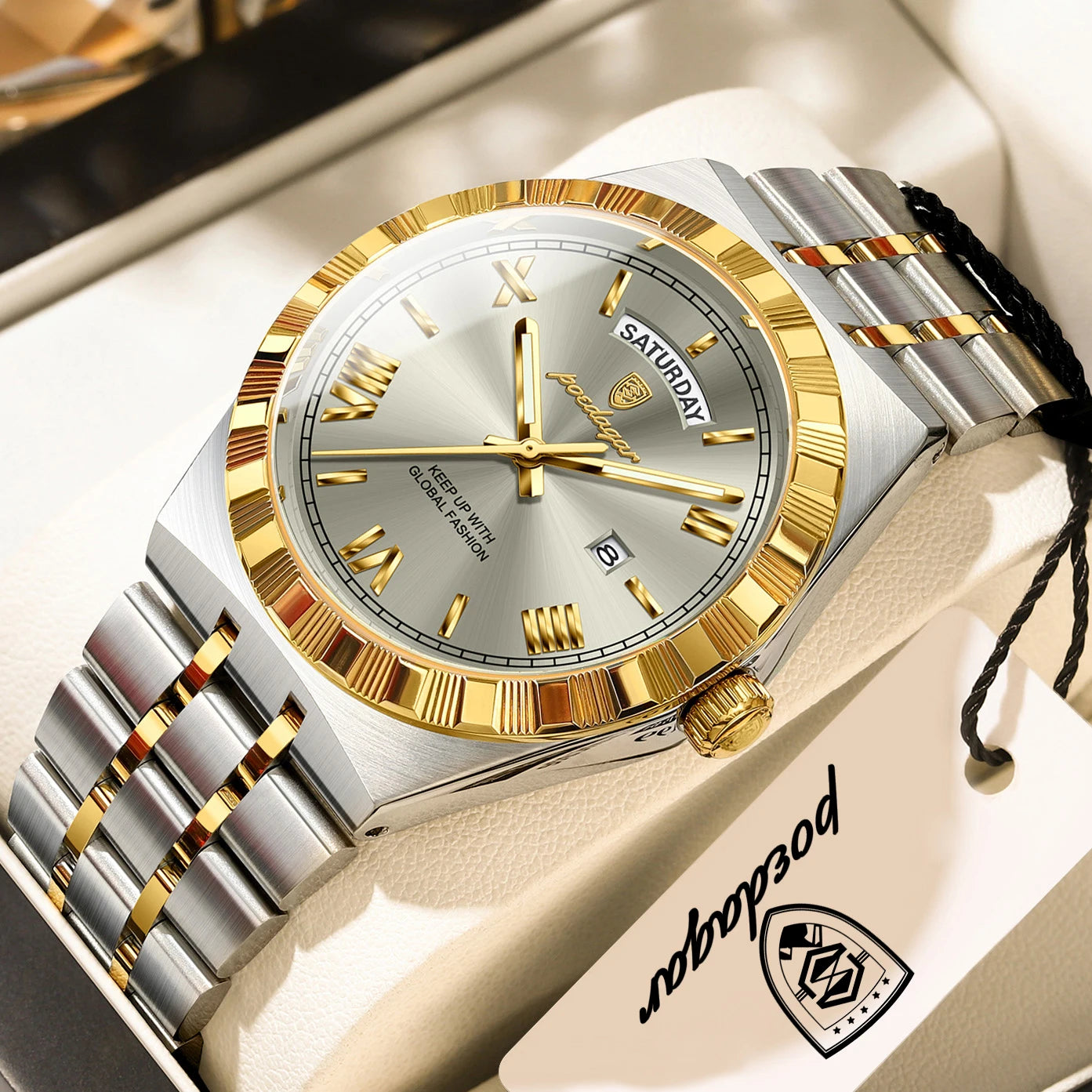Classic Men's Day-Date Stainless Steel Quartz Watch