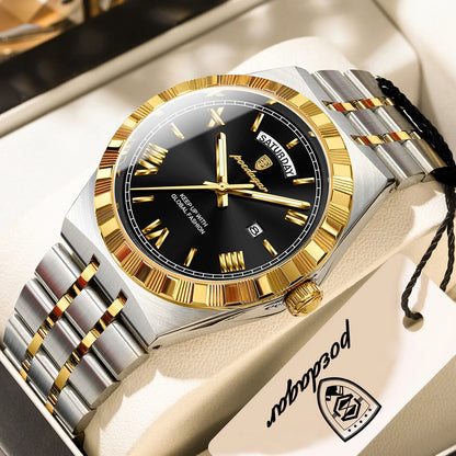 Classic Men's Day-Date Stainless Steel Quartz Watch