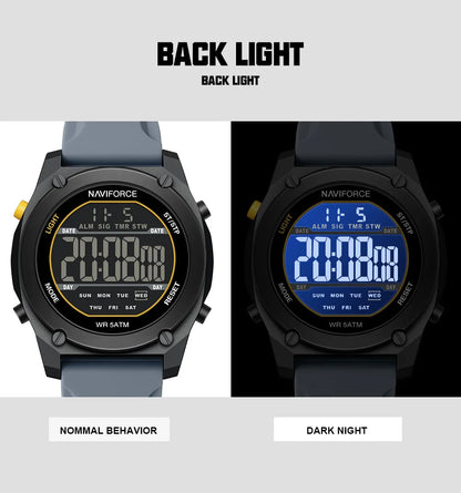 Men's Digital Sports Watch 50M Waterproof HD Electronic Screen with Alarm