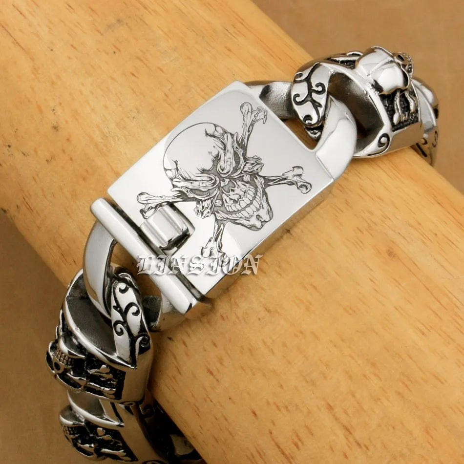 Mens Heavy Pirate Skull Bracelet - 316L Stainless Steel