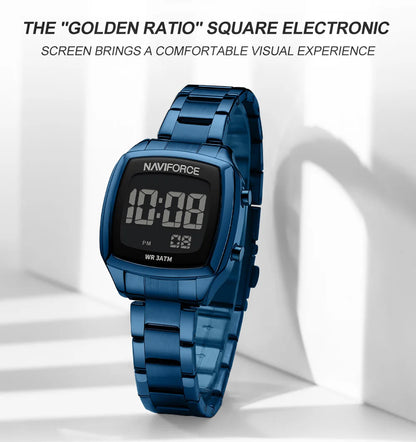 LCD Digital Waterproof Wristwatch Steel Band Casual Fashion Luxury