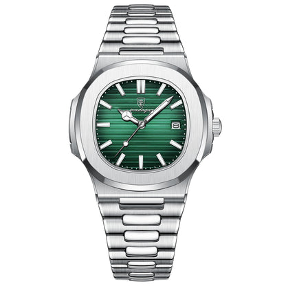 POEDAGAR Luxury Square Quartz Men's Watch - Waterproof Stainless Steel Dress Timepiece