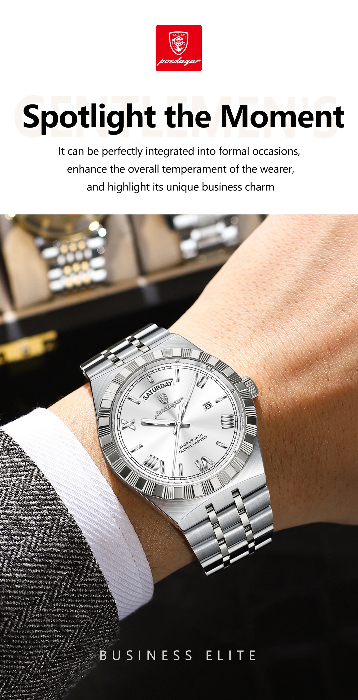 Classic Men's Day-Date Stainless Steel Quartz Watch