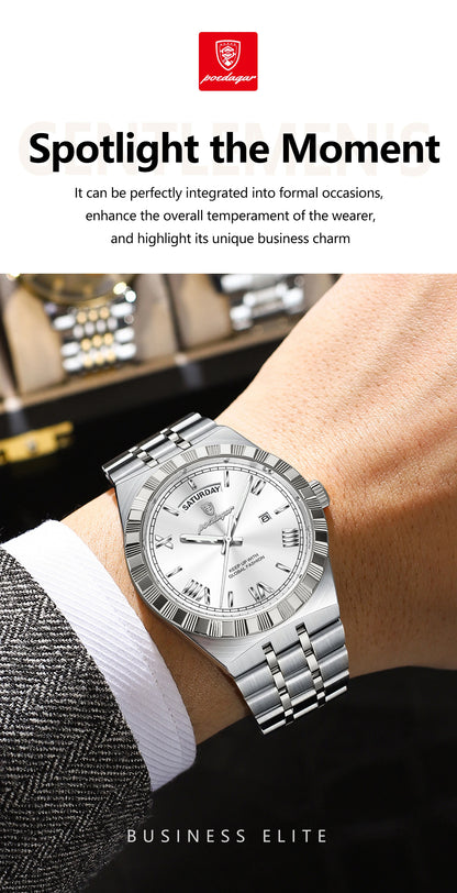 Classic Men's Day-Date Stainless Steel Quartz Watch