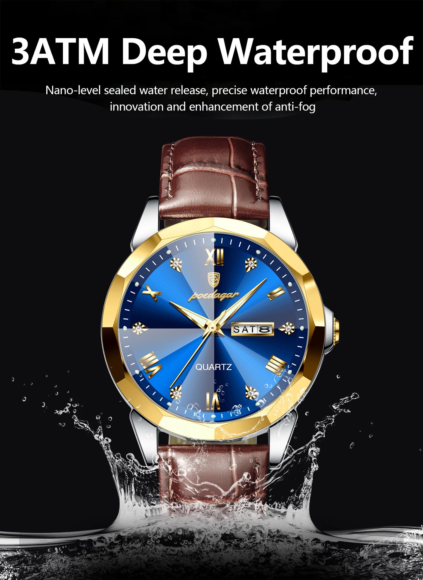 Classic Men’s Leather Quartz Watch – Day & Date