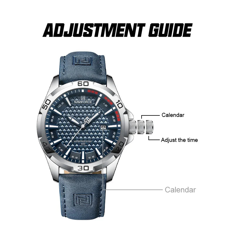 Waterproof Sports Quartz Calendar Watches Leather Strap