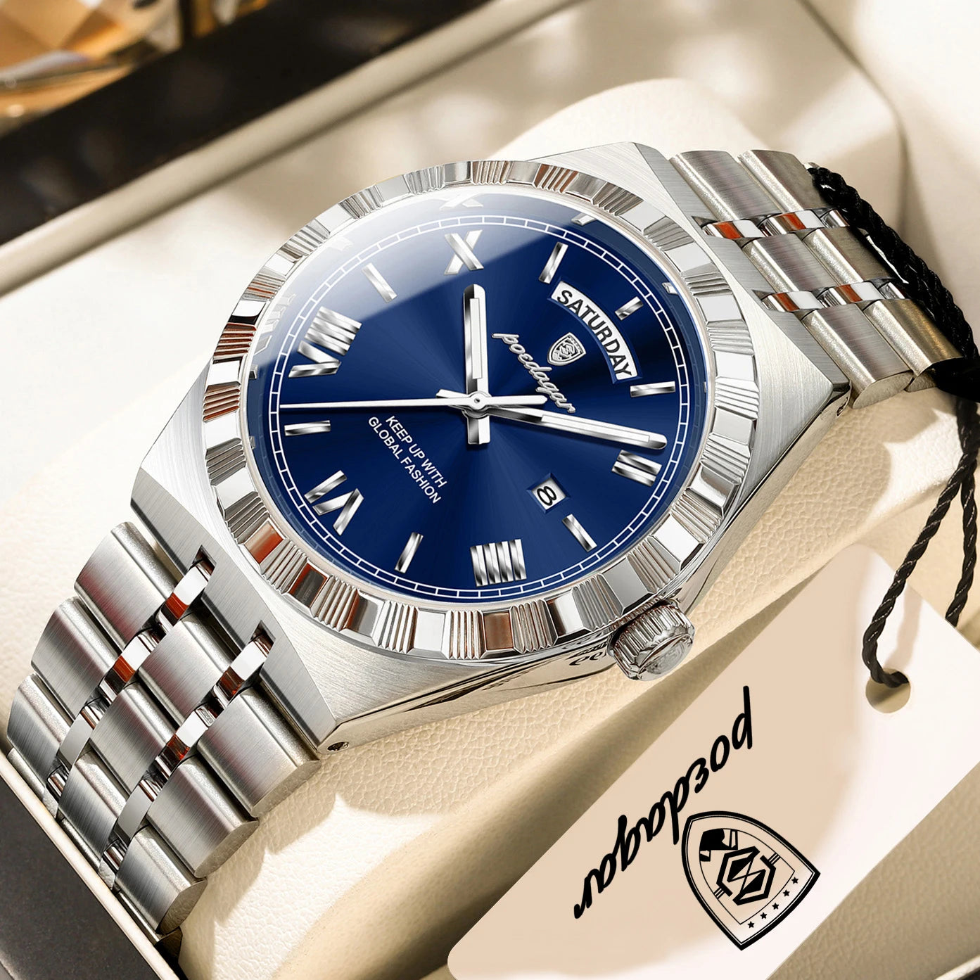Classic Men's Day-Date Stainless Steel Quartz Watch