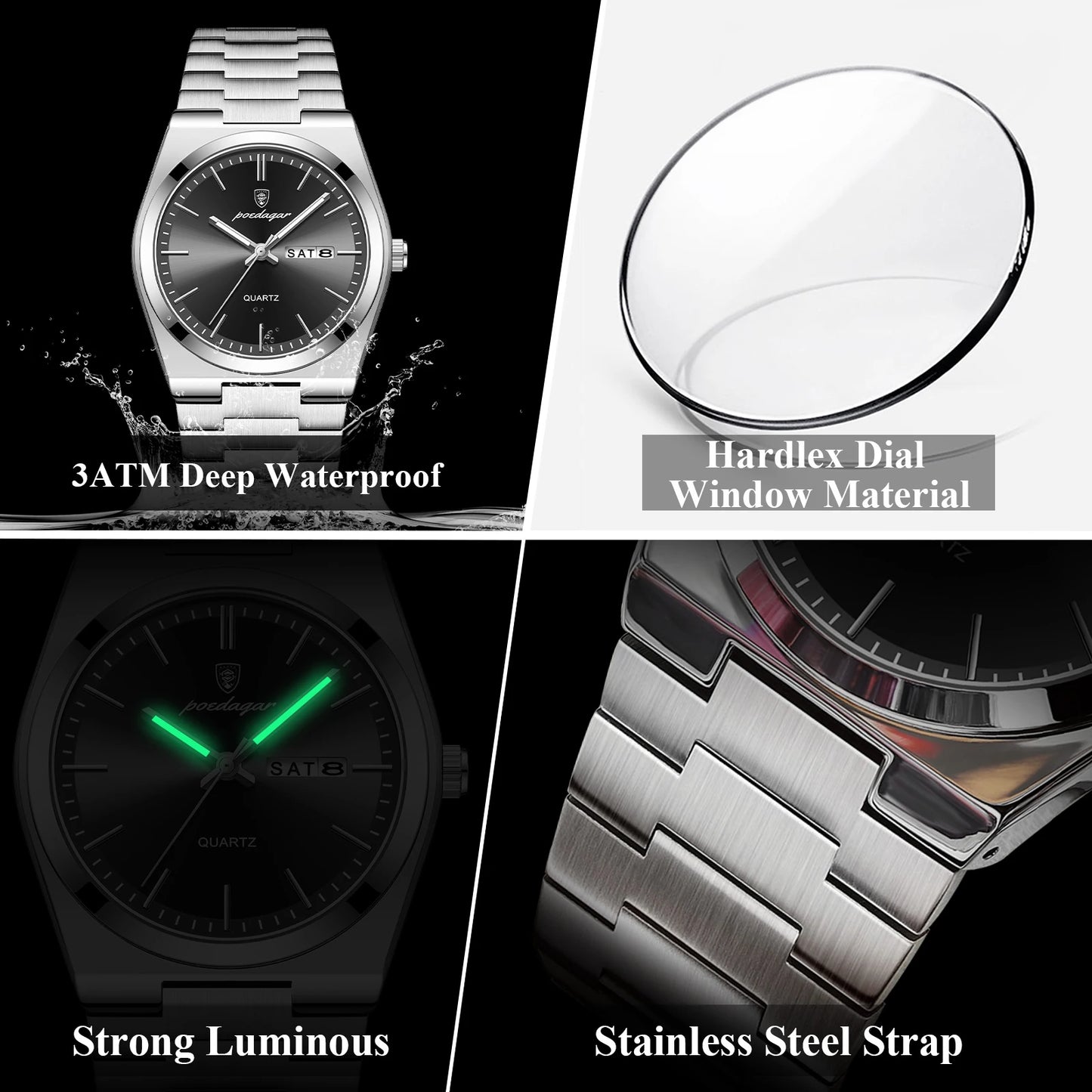 POEDAGAR Luminous, Waterproof Luxury Men's Quartz Wristwatch Day/Date