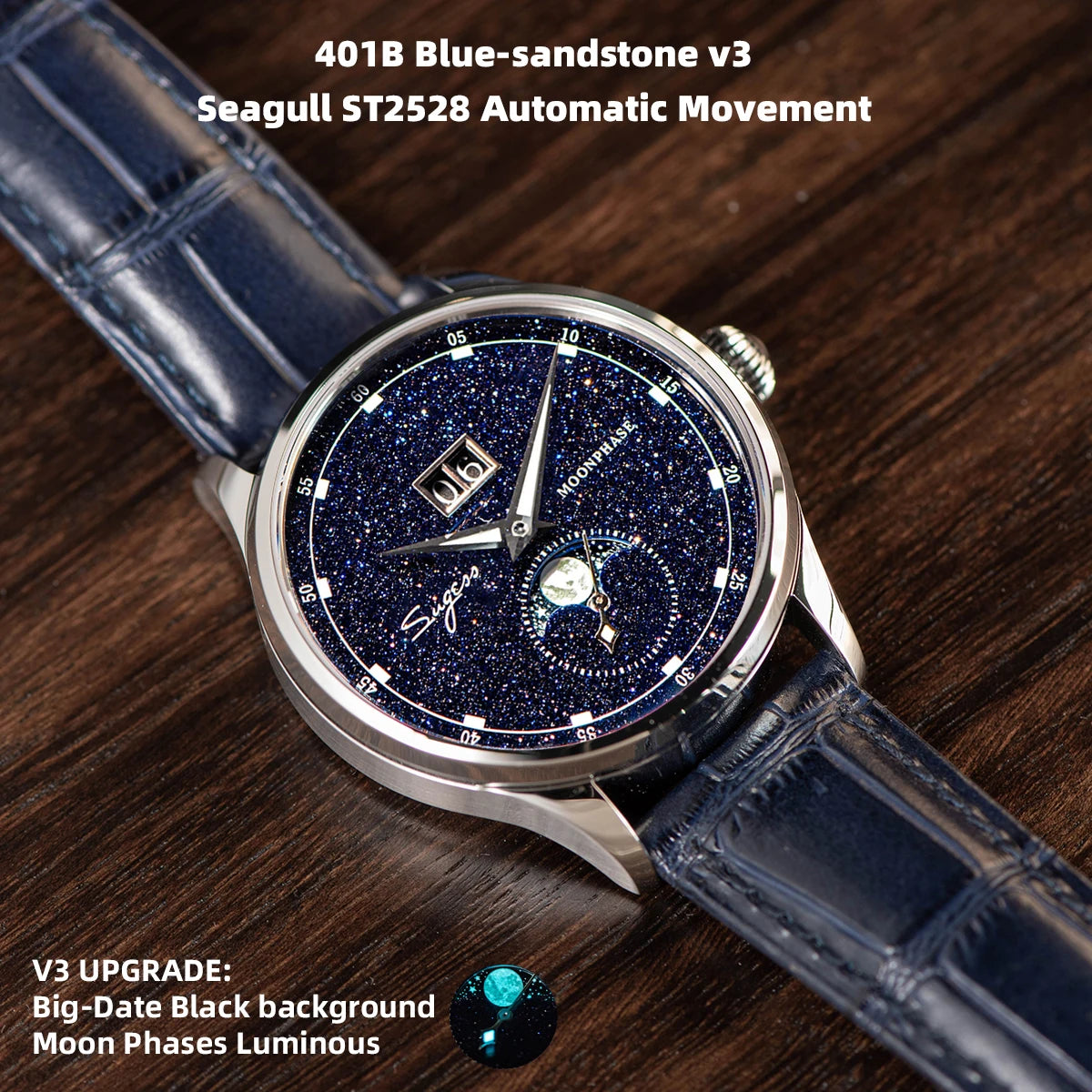 Sugess S401B V3 Moonphase Master – Automatic Big Date Aventurine Dial Luxury Watch