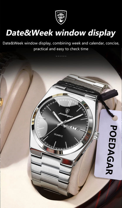 POEDAGAR Luminous, Waterproof Luxury Men's Quartz Wristwatch Day/Date