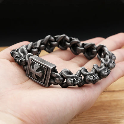 Heavy Cross Skull Bracelet for Men - 316L Stainless Steel