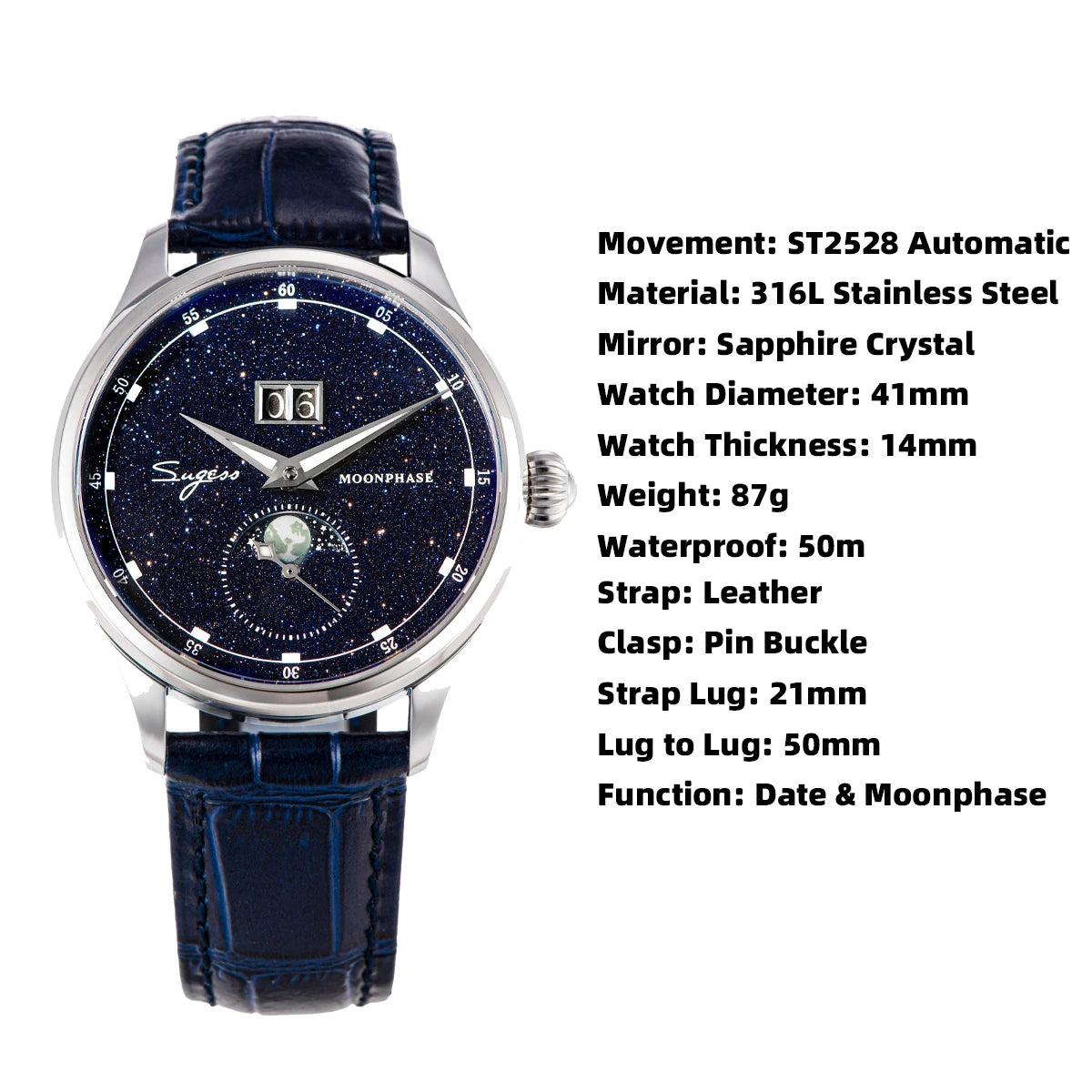 Sugess S401B V3 Moonphase Master – Automatic Big Date Aventurine Dial Luxury Watch